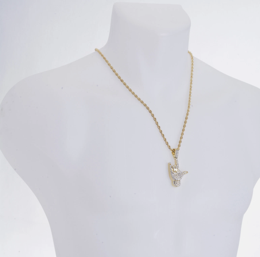 I Love You Handmoji Necklace 24"