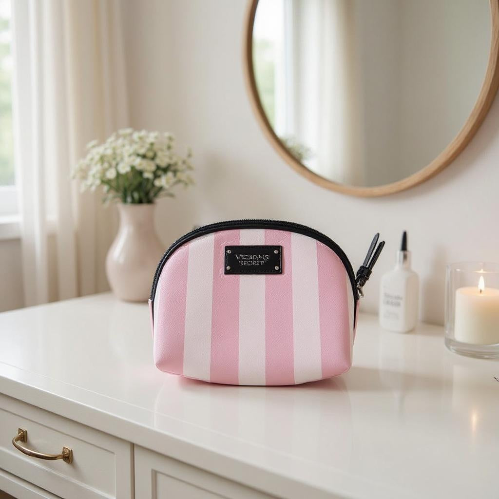 Victoria’s Secret Signature Striped Nested Trio Makeup Bag Set