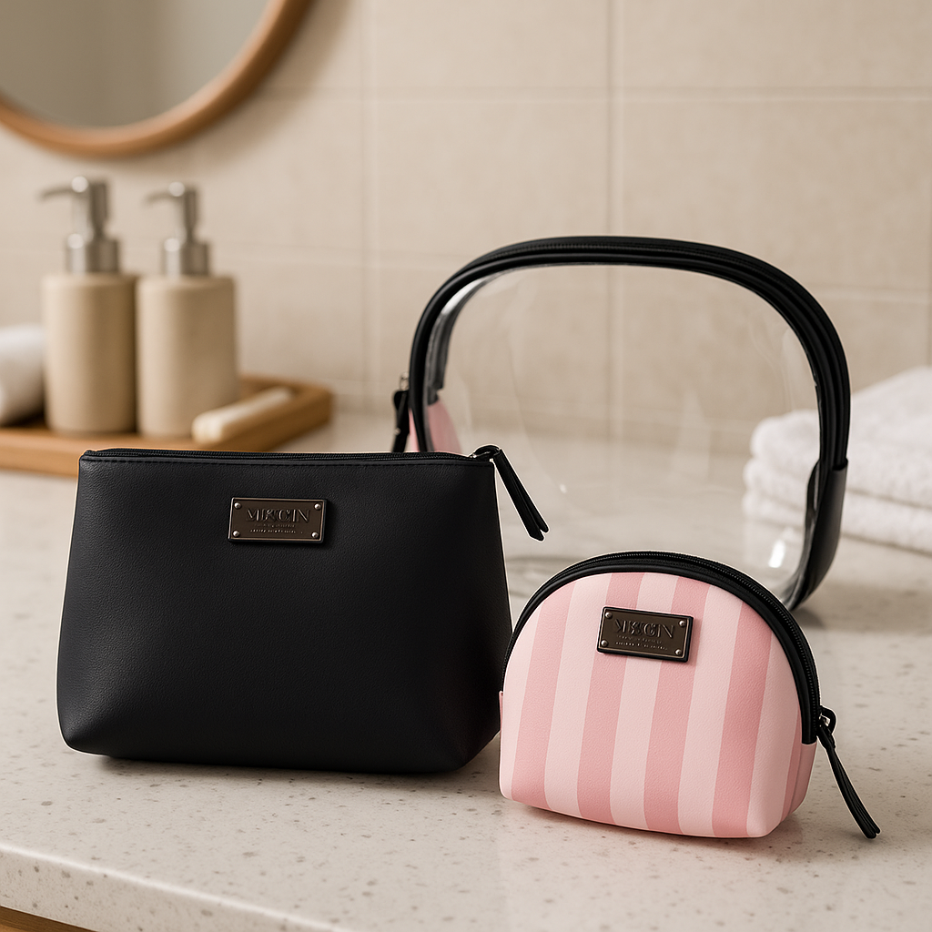 Victoria’s Secret Signature Striped Nested Trio Makeup Bag Set