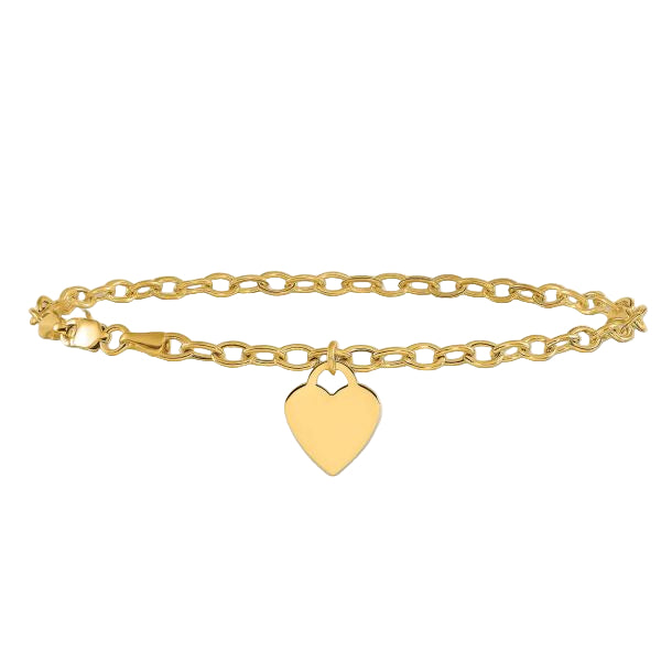 Yellow Gold Dangle Heart Link Bracelet