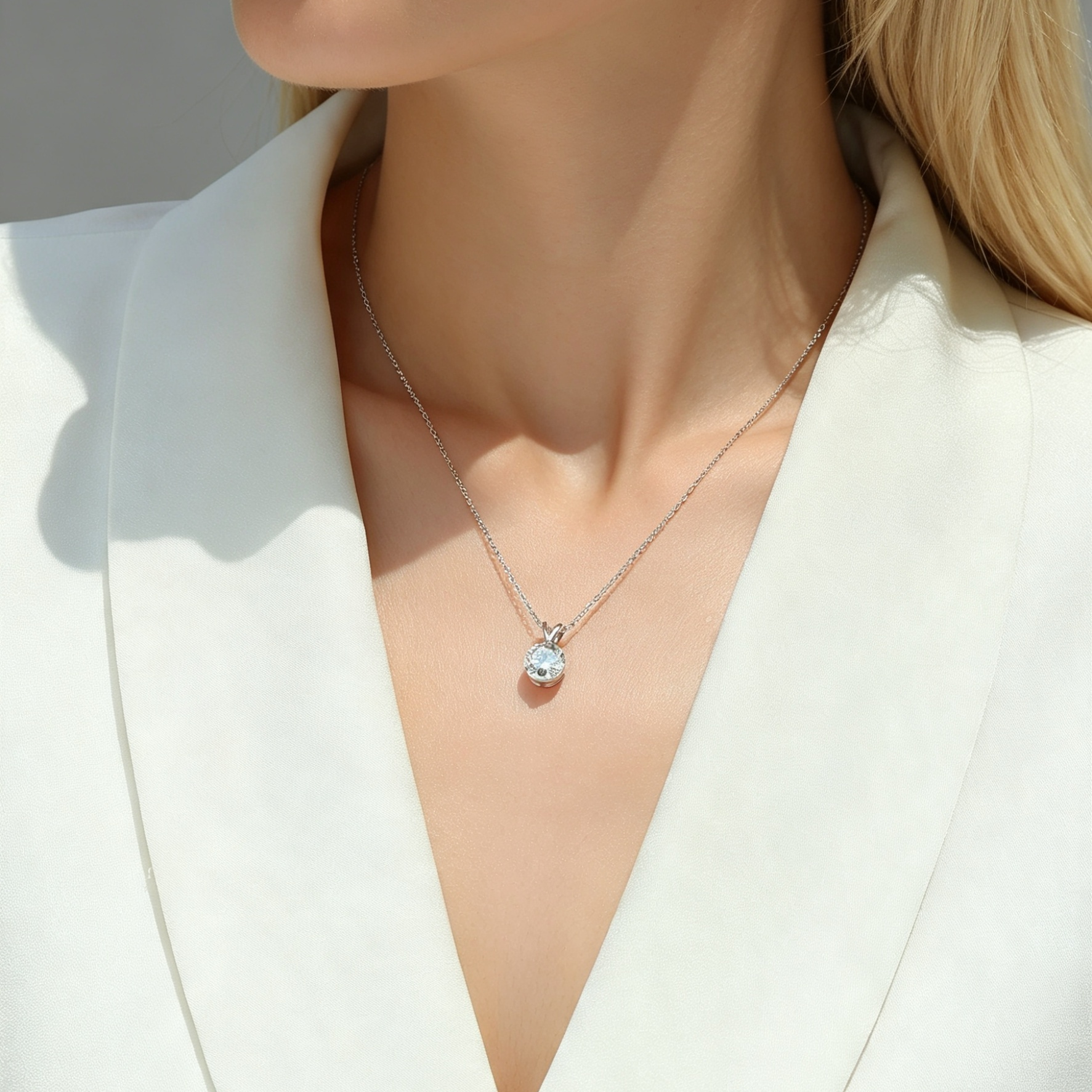 V-shaped - A Fashionable And Luxurious Diamond Jewelry Piece Set With 2-carat Moissan Diamond S925 Sterling Silver And Platinum-plated Pendant
