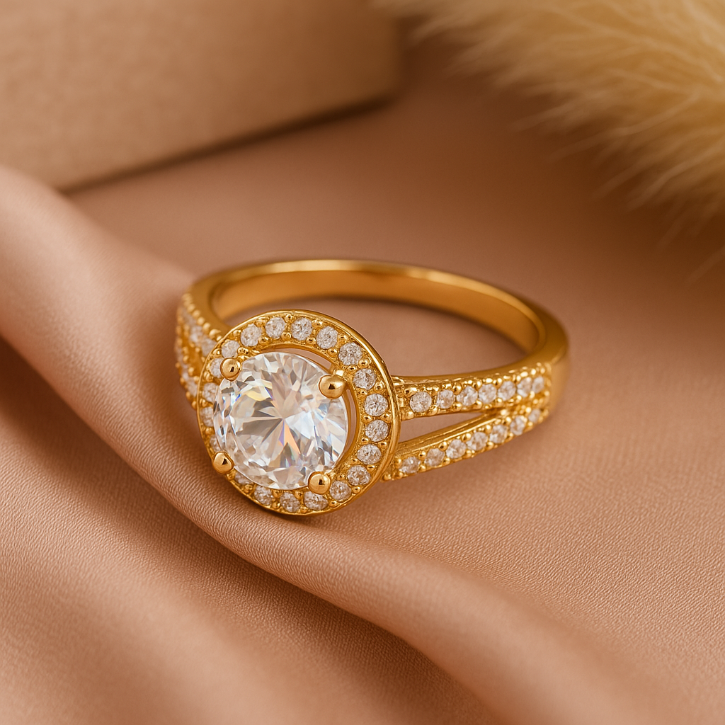 Gorgeous Womens 18K Yellow Gold-Plated Cubic Zirconia Ring Size 7
