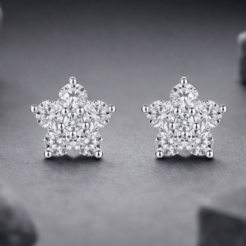 Paris Flower - Fashionable And Luxurious Diamond Jewelry Set With Moissanite S925 Sterling Silver And Platinum-plated Stud Earrings
