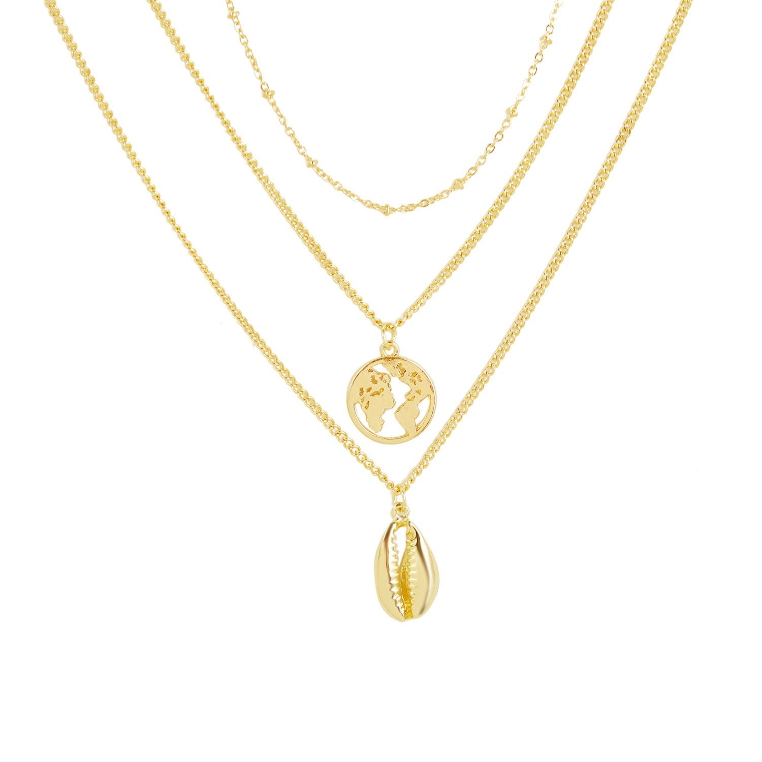 Bohemian Multilayer Necklace Double Gold Lock Heart Necklace