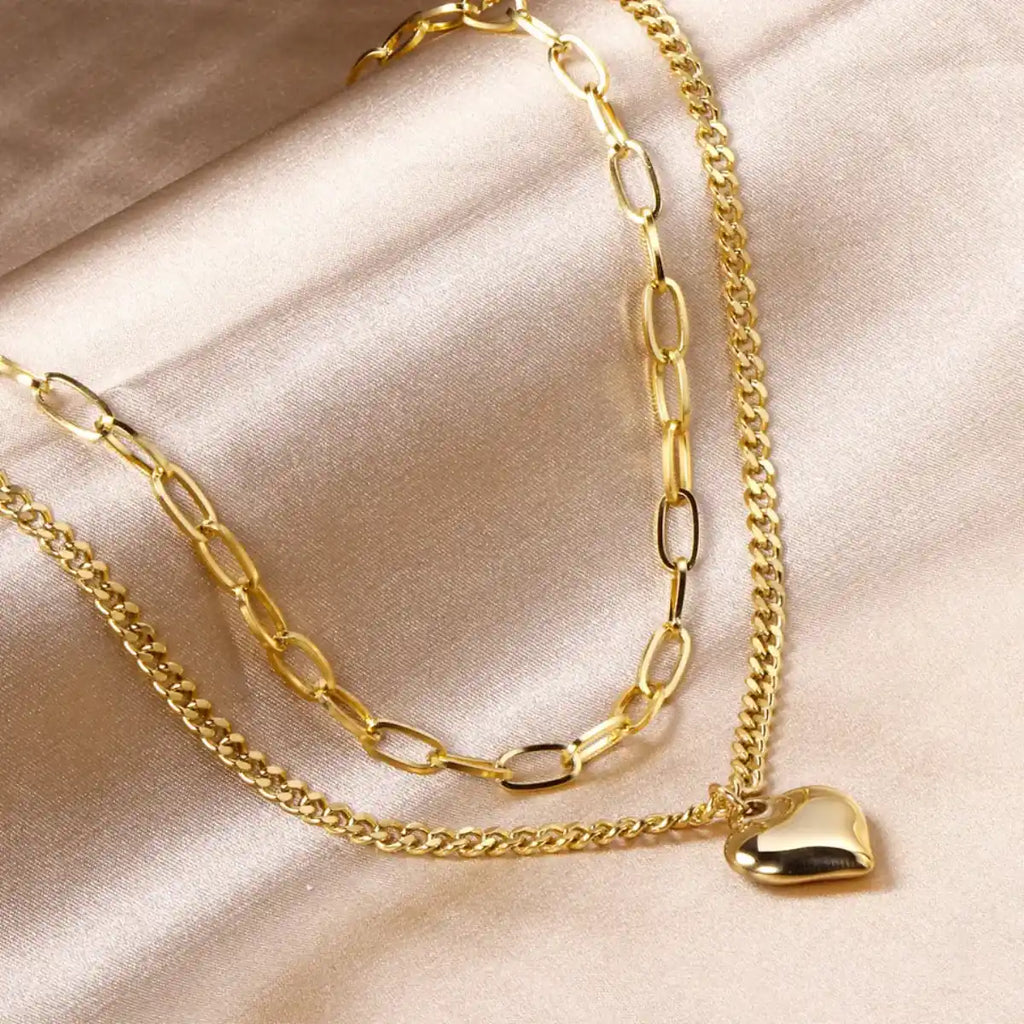 Beautiful Women’s 18K Yellow Gold Over Stainless Steel Pure of Heart Necklace – 17" Double Layered