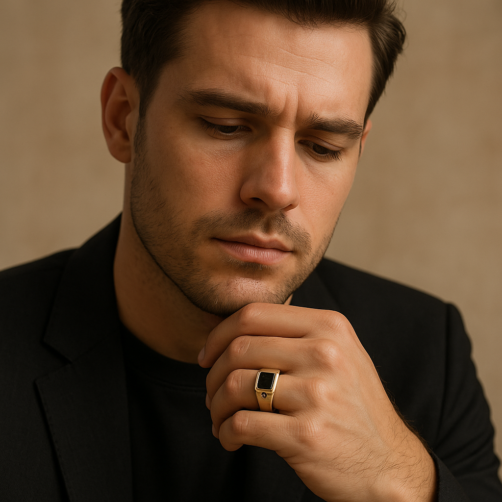 Man's 14k Gold Black Onyx And Diamond Ring