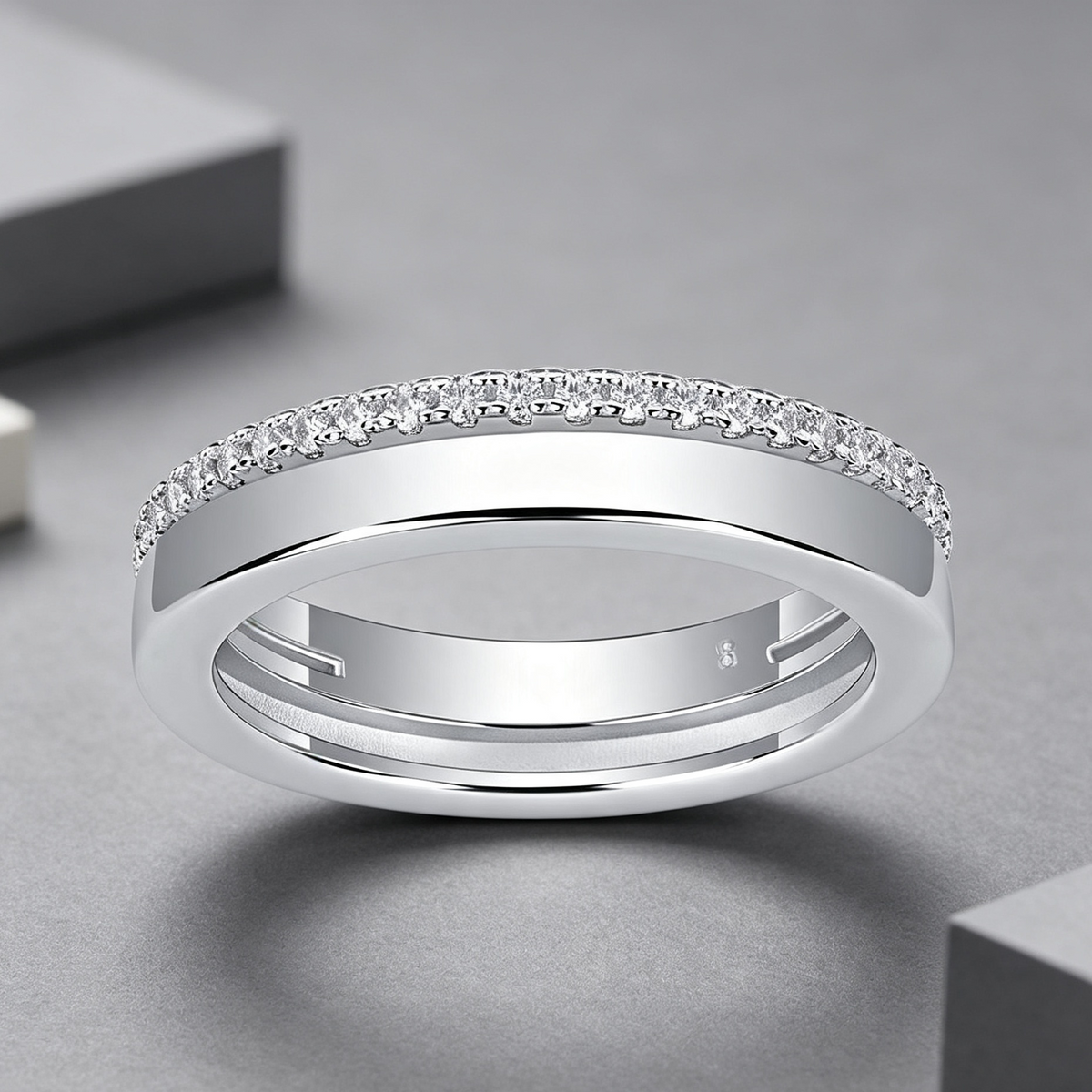 Double Ring Shadow - A Fashionable And Luxurious Jewelry Piece Set With Moissanite S925 Sterling Silver And Platinum-plated Diamond