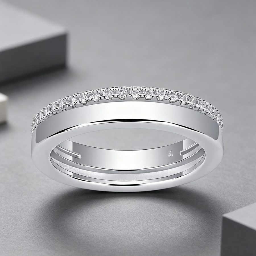 Double Ring Shadow - A Fashionable And Luxurious Jewelry Piece Set With Moissanite S925 Sterling Silver And Platinum-plated Diamond