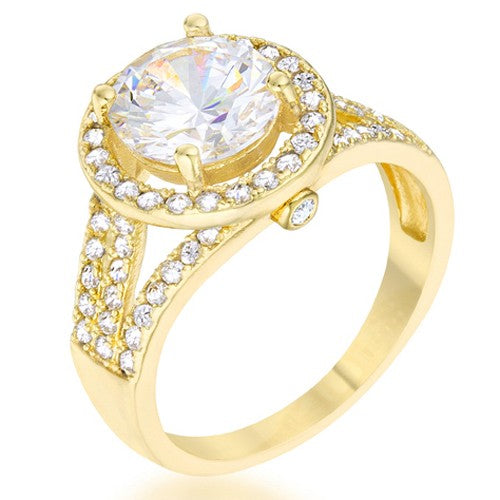 Gorgeous Womens 18K Yellow Gold-Plated Cubic Zirconia Ring Size 7