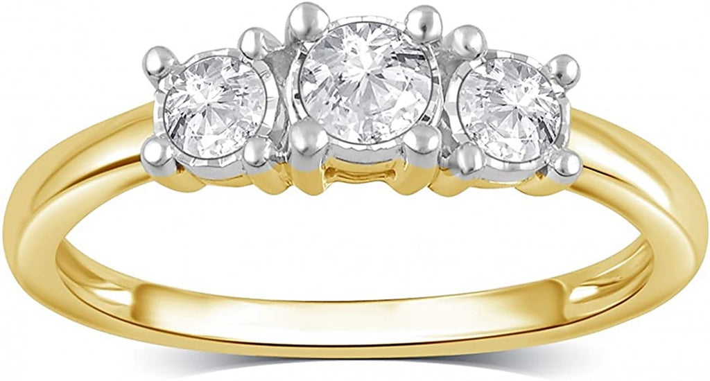 Beautiful Womens 14K Yellow Gold Over Sterling Silver 0.25 CTW Diamond Size 7 Designer Ring