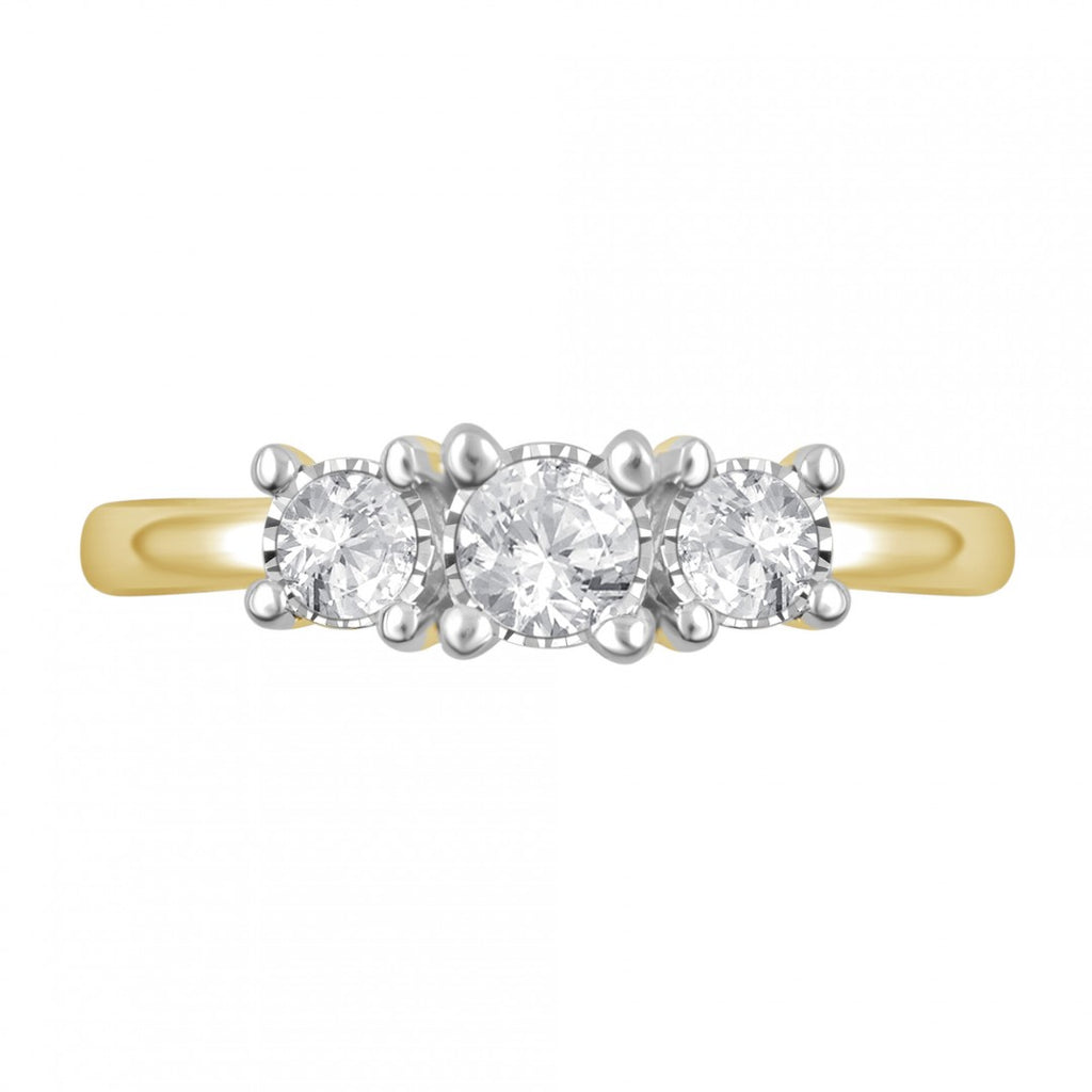 Beautiful Womens 14K Yellow Gold Over Sterling Silver 0.25 CTW Diamond Size 7 Designer Ring