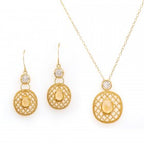 18K Yellow Gold Over Sterling Silver Diamond Opal Earrings and Necklace Designer Set - Roxy's Store