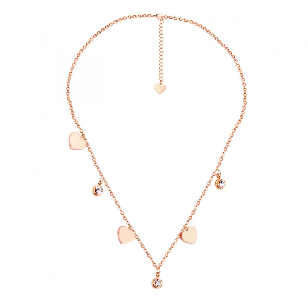 Gorgeous Womens Rose Gold Over Stainless Steel - Sweethearts - 17 Inch Designer Necklace