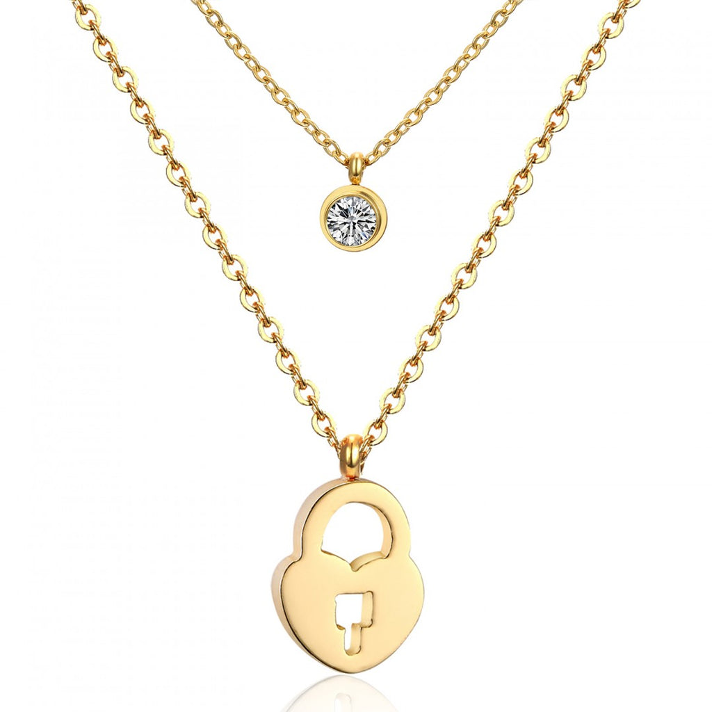 Gorgeous Womens 18K Yellow Gold Over Stainless Steel - Secret Heart - 16 Inch Double Layered Designer Necklace