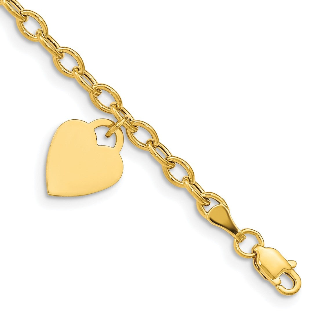 Yellow Gold Dangle Heart Link Bracelet