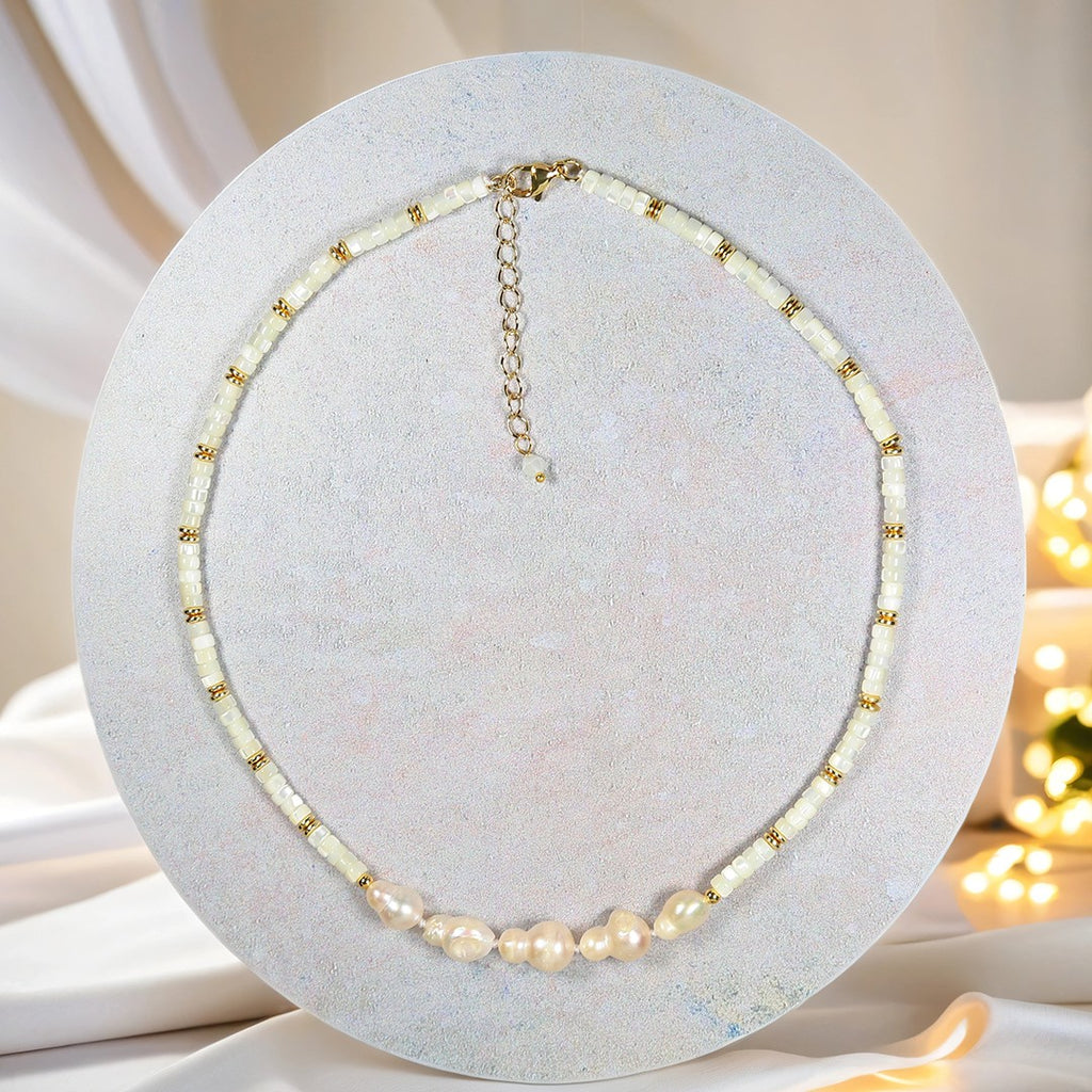 Elegant Mother of Pearl Choker Necklace – Minimalist Seashell Jewelry