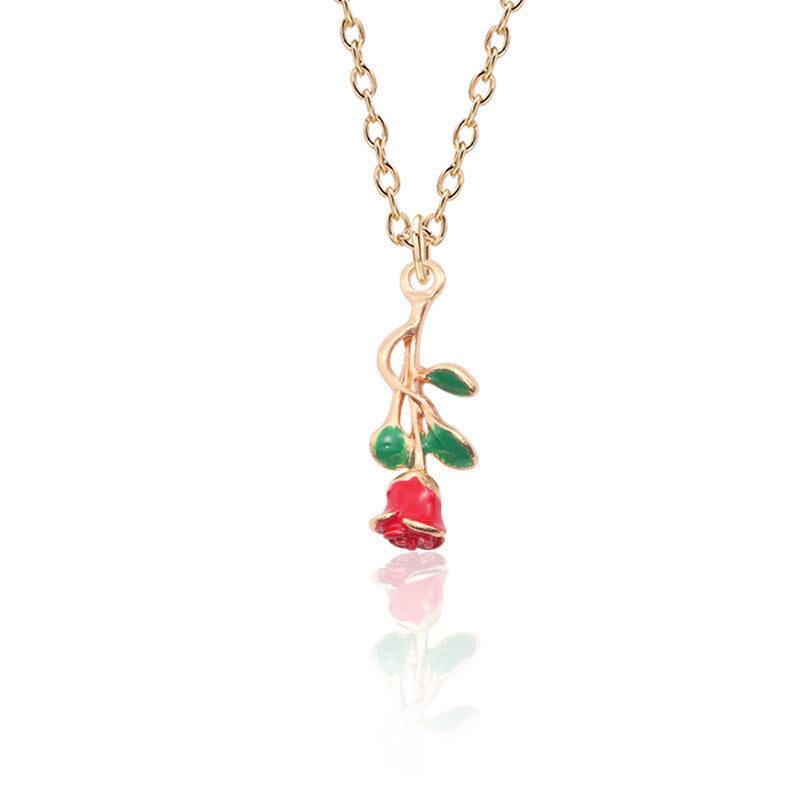 Vintage cute rose pendant Gold necklace for women