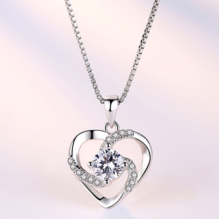 Love Heart Diamond Pendant Necklace Cupronickel White Gold Plated