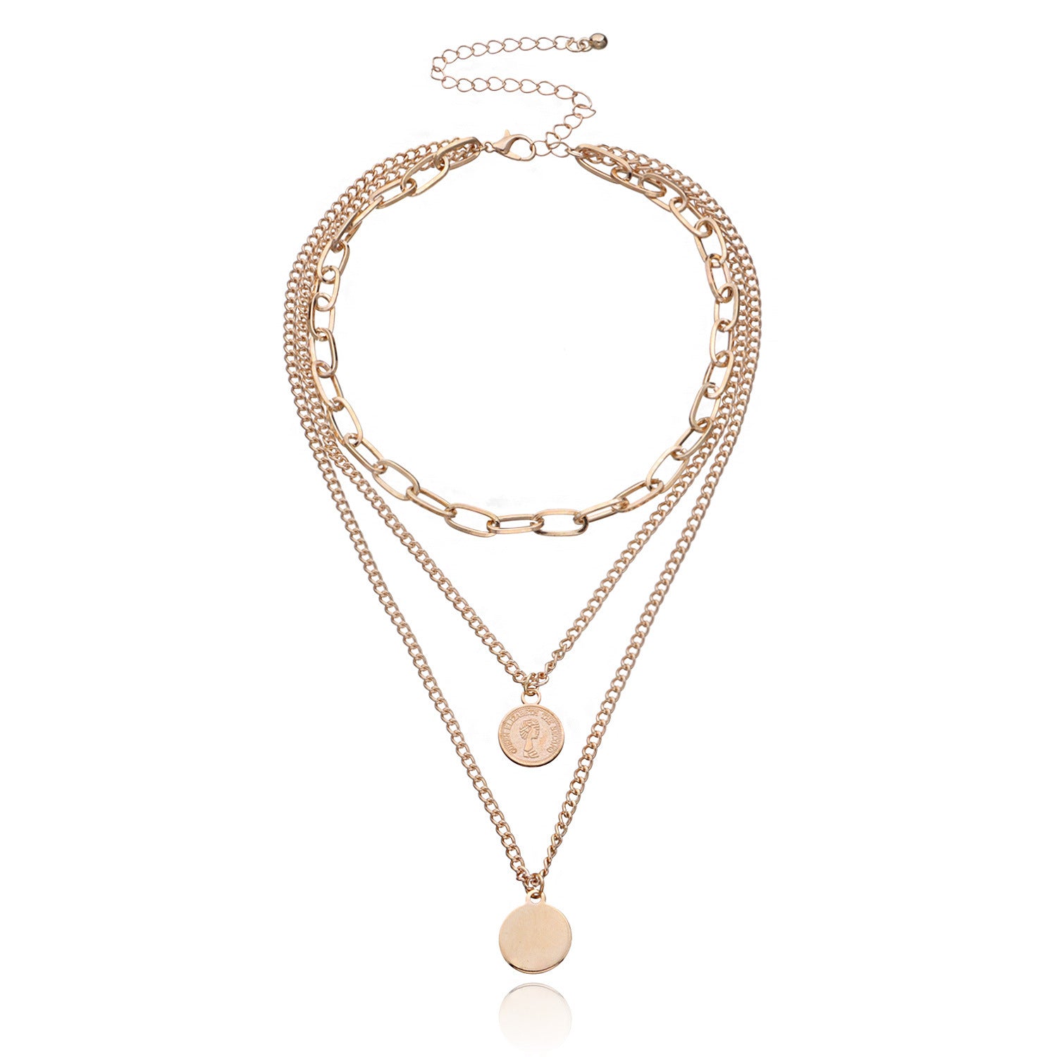 Vintage Bohemia Gold Coin letter Layered Chain Necklace For Women Shell Pearl Moon Long