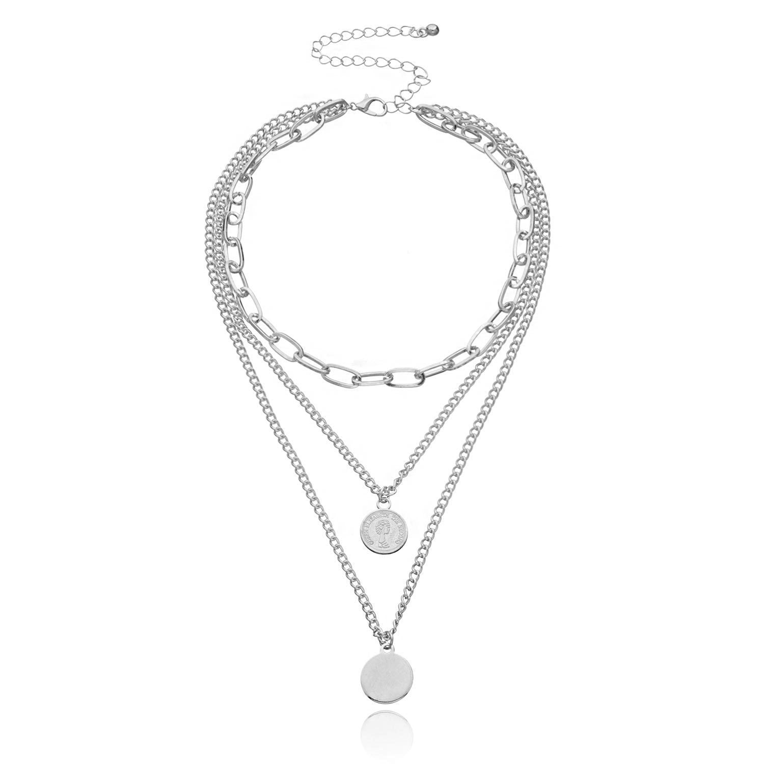 Vintage Bohemia Gold Coin letter Layered Chain Necklace For Women Shell Pearl Moon Long