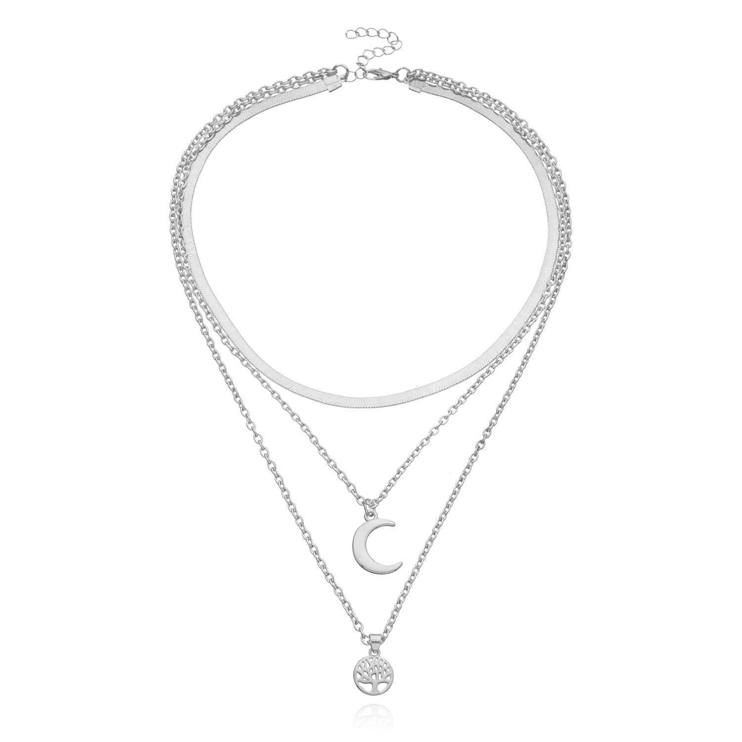 Vintage Bohemia Gold Coin letter Layered Chain Necklace For Women Shell Pearl Moon Long