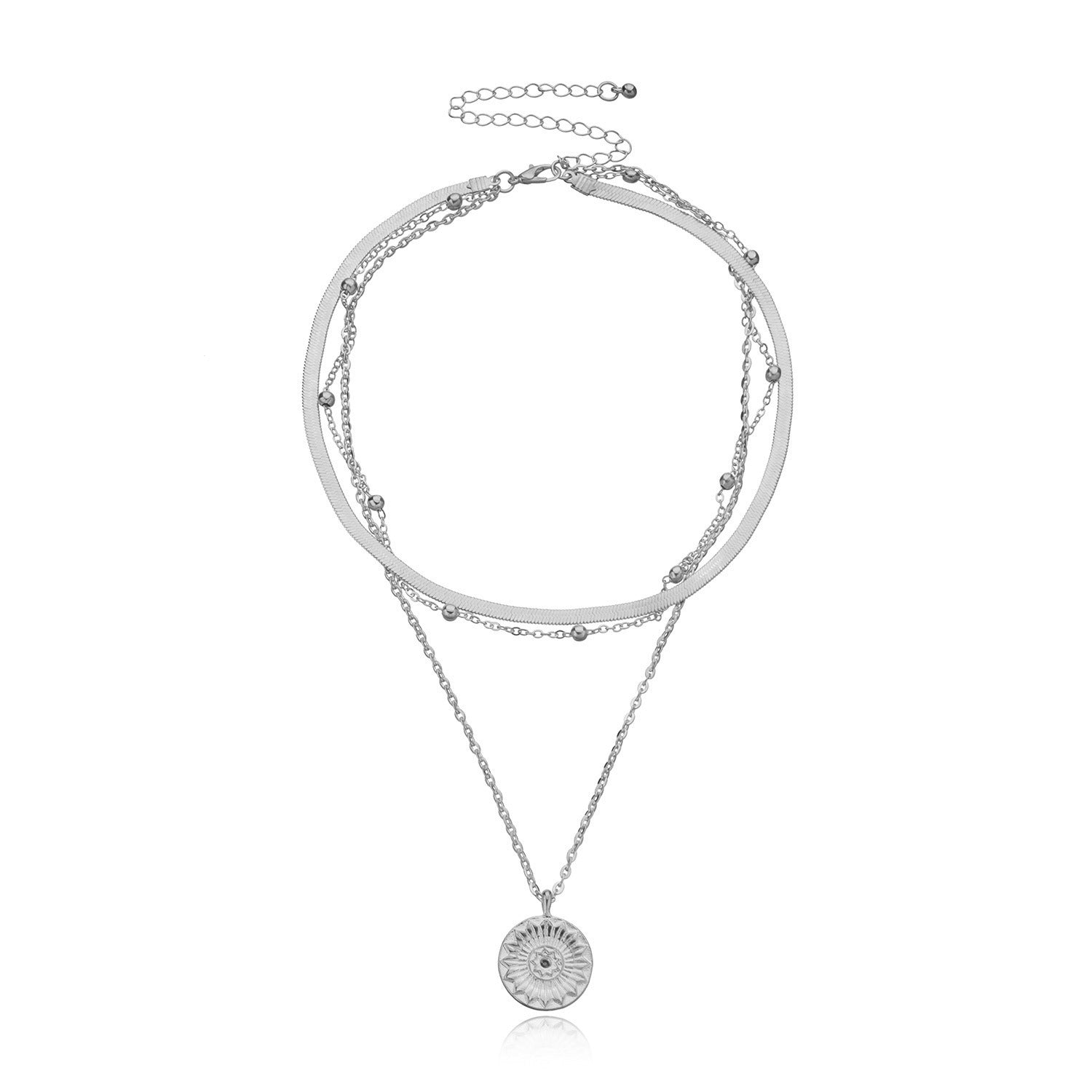 Vintage Bohemia Gold Coin letter Layered Chain Necklace For Women Shell Pearl Moon Long