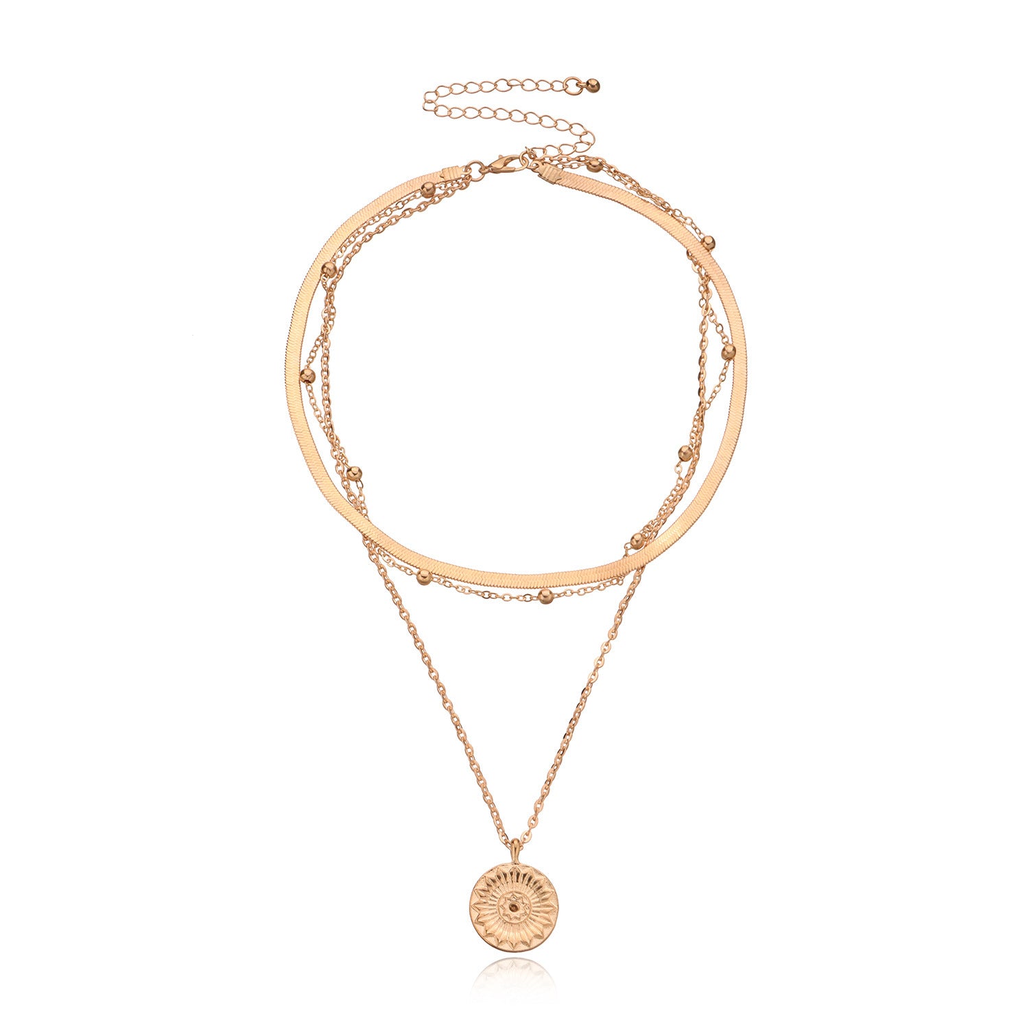 Vintage Bohemia Gold Coin letter Layered Chain Necklace For Women Shell Pearl Moon Long