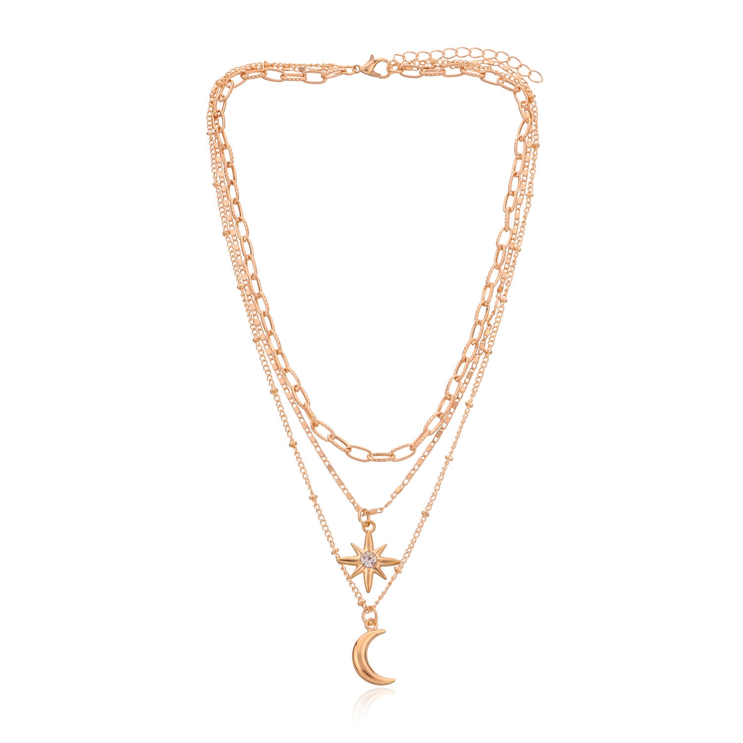 Vintage Bohemia Gold Coin letter Layered Chain Necklace For Women Shell Pearl Moon Long