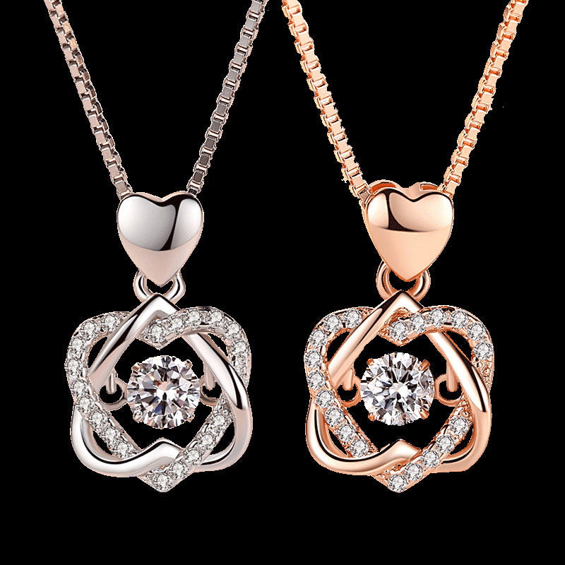 Smart Heart Necklace Female 925 Silver Plated Rose Gold Pendant Clavicle Chain Jewelry