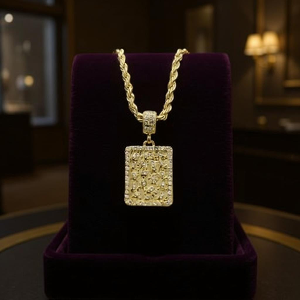 Gold Plated Iced Out Gold Nugget Necklace
