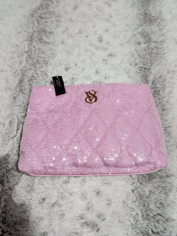 Victoria's Secret Pink Sequins Zip Cosmetic Bag Make Up Clutch