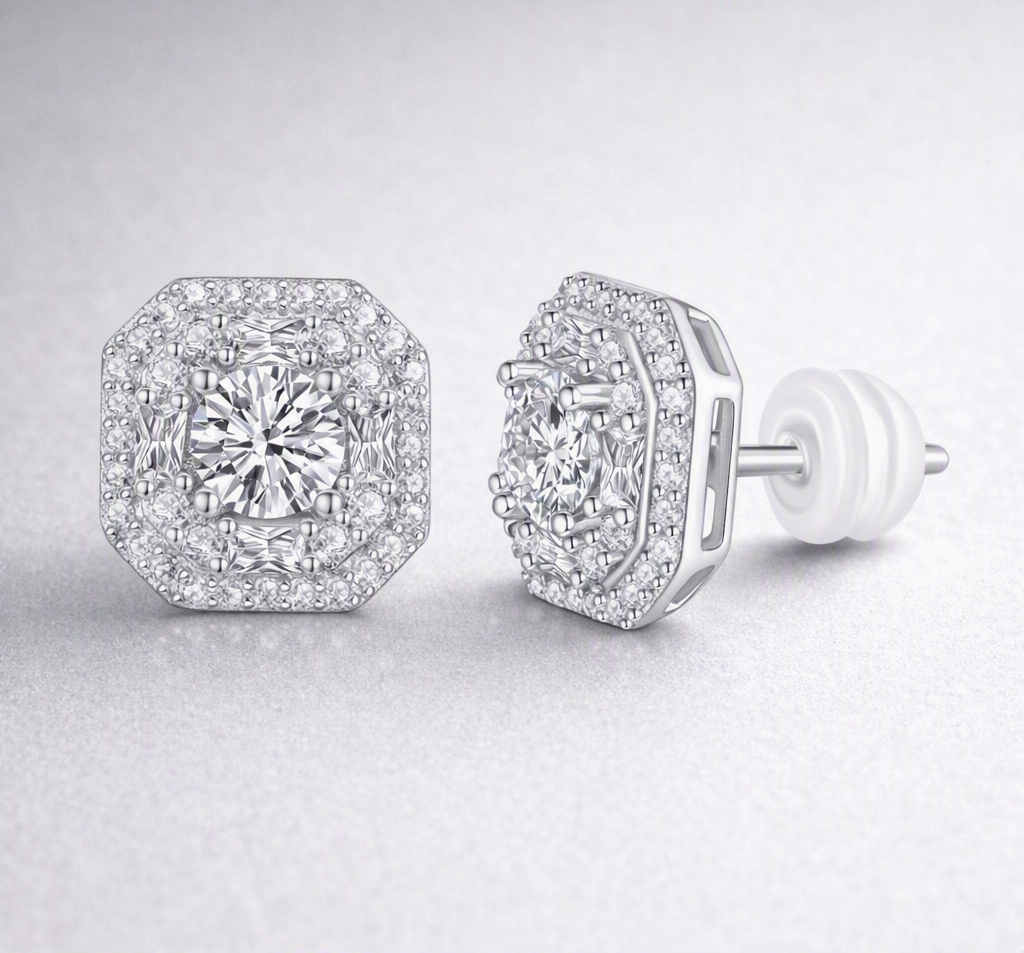 Large Diamond Set With Moissanite Silver Earrings Luxury Fashion Diamond Stud Earrings