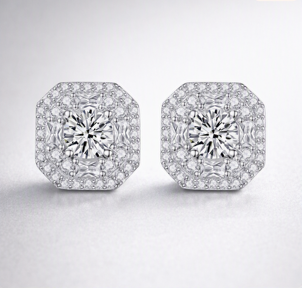 Large Diamond Set With Moissanite Silver Earrings Luxury Fashion Diamond Stud Earrings