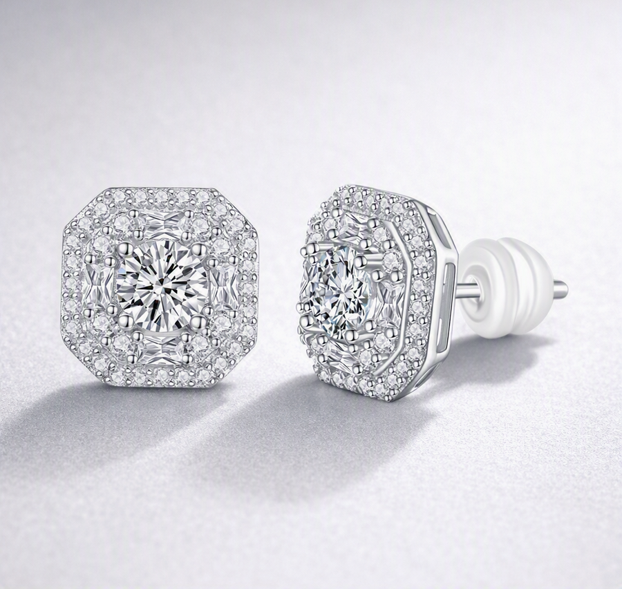 Large Diamond Set With Moissanite Silver Earrings Luxury Fashion Diamond Stud Earrings