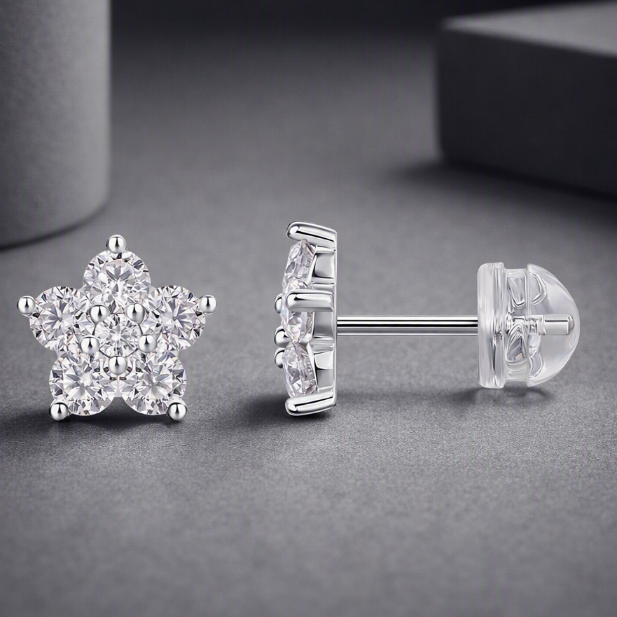 Paris Flower - Fashionable And Luxurious Diamond Jewelry Set With Moissanite S925 Sterling Silver And Platinum-plated Stud Earrings