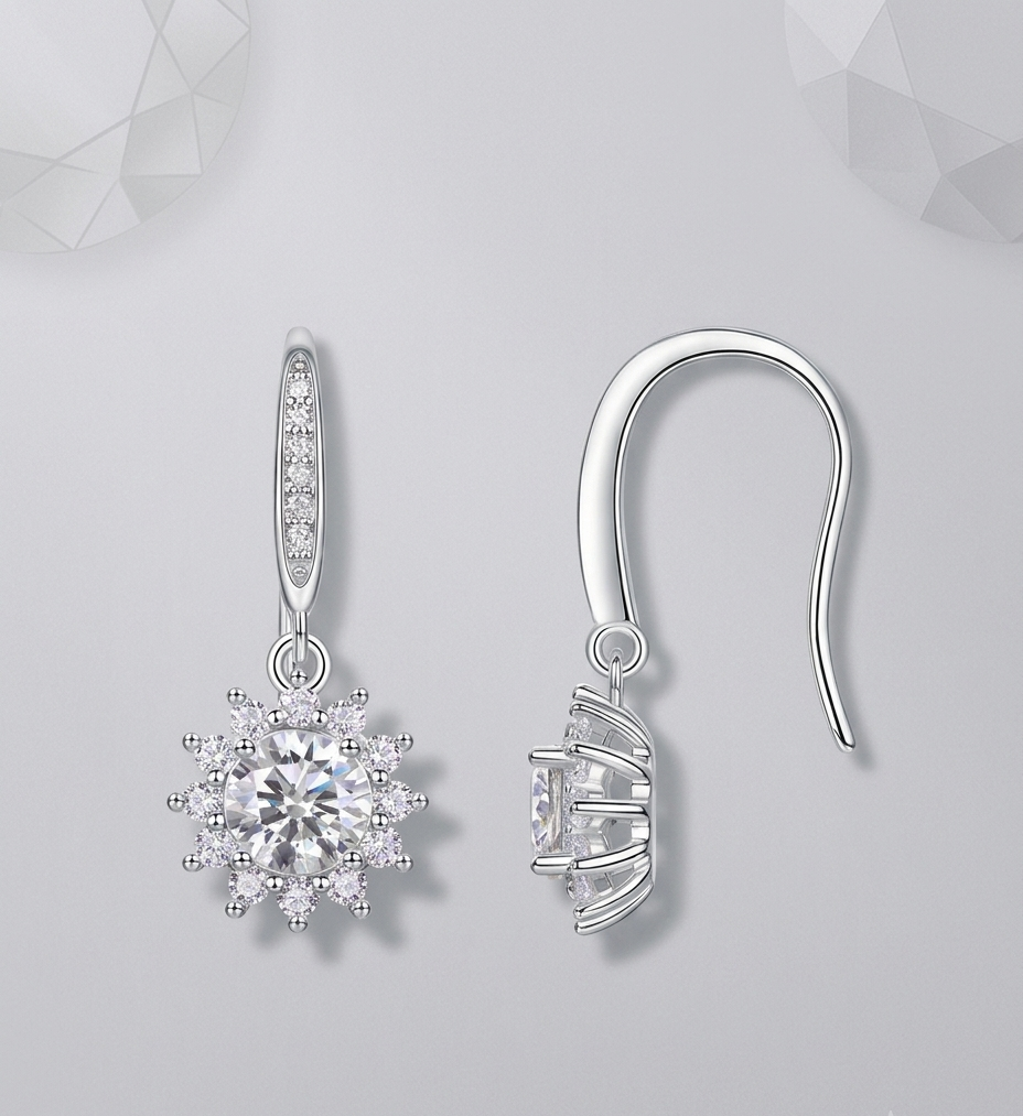 Qingcheng - A Fashionable And Luxurious Diamond Jewelry Accessory Set With Half-carat Moissan Diamond S925 Sterling Silver And Platinum-plated Stud Earrings
