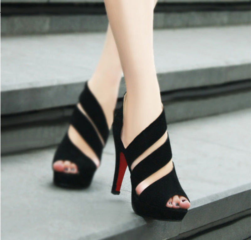 Sexy Fish Mouth Suede High Heels