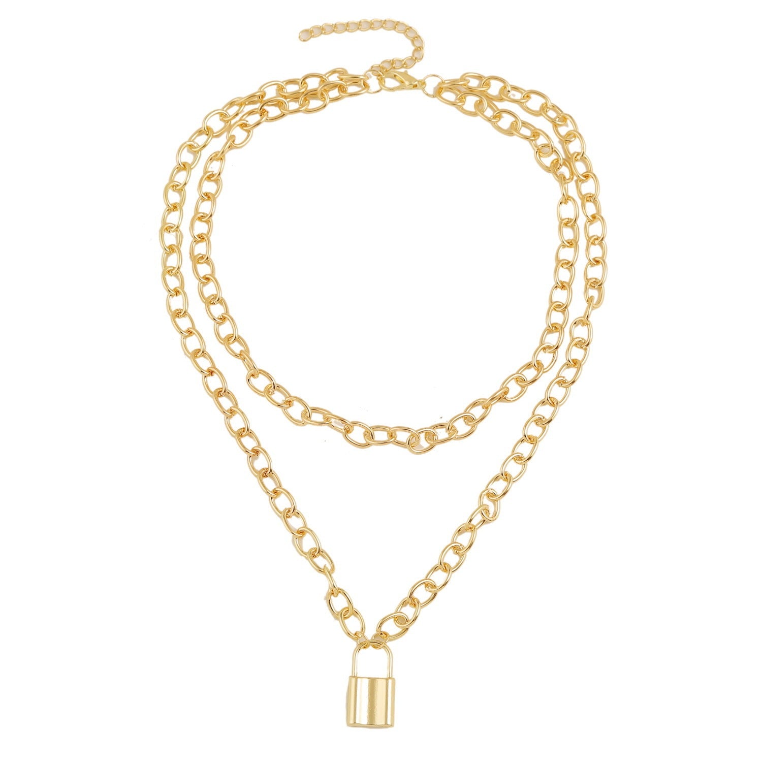 Bohemian Multilayer Necklace Double Gold Lock Heart Necklace