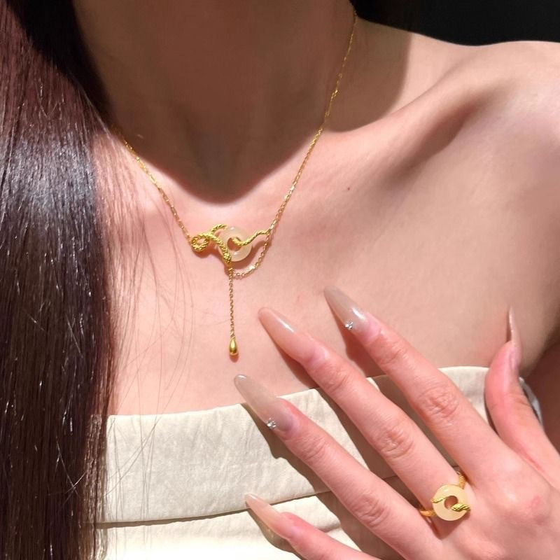 Gold Snake New Chinese Style Jade Necklace