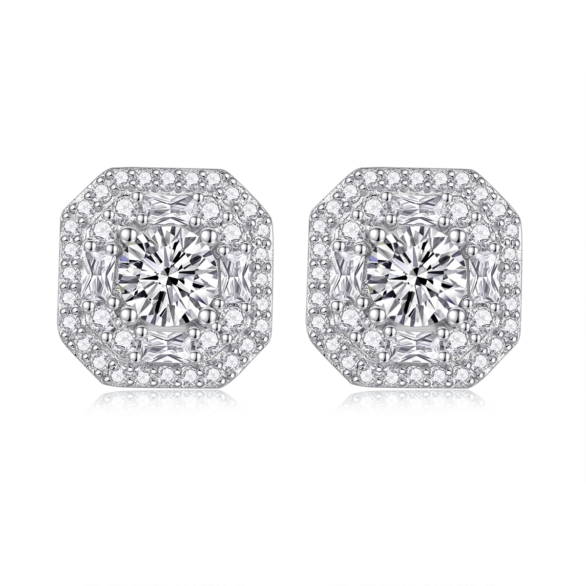 Large Diamond Set With Moissanite Silver Earrings Luxury Fashion Diamond Stud Earrings
