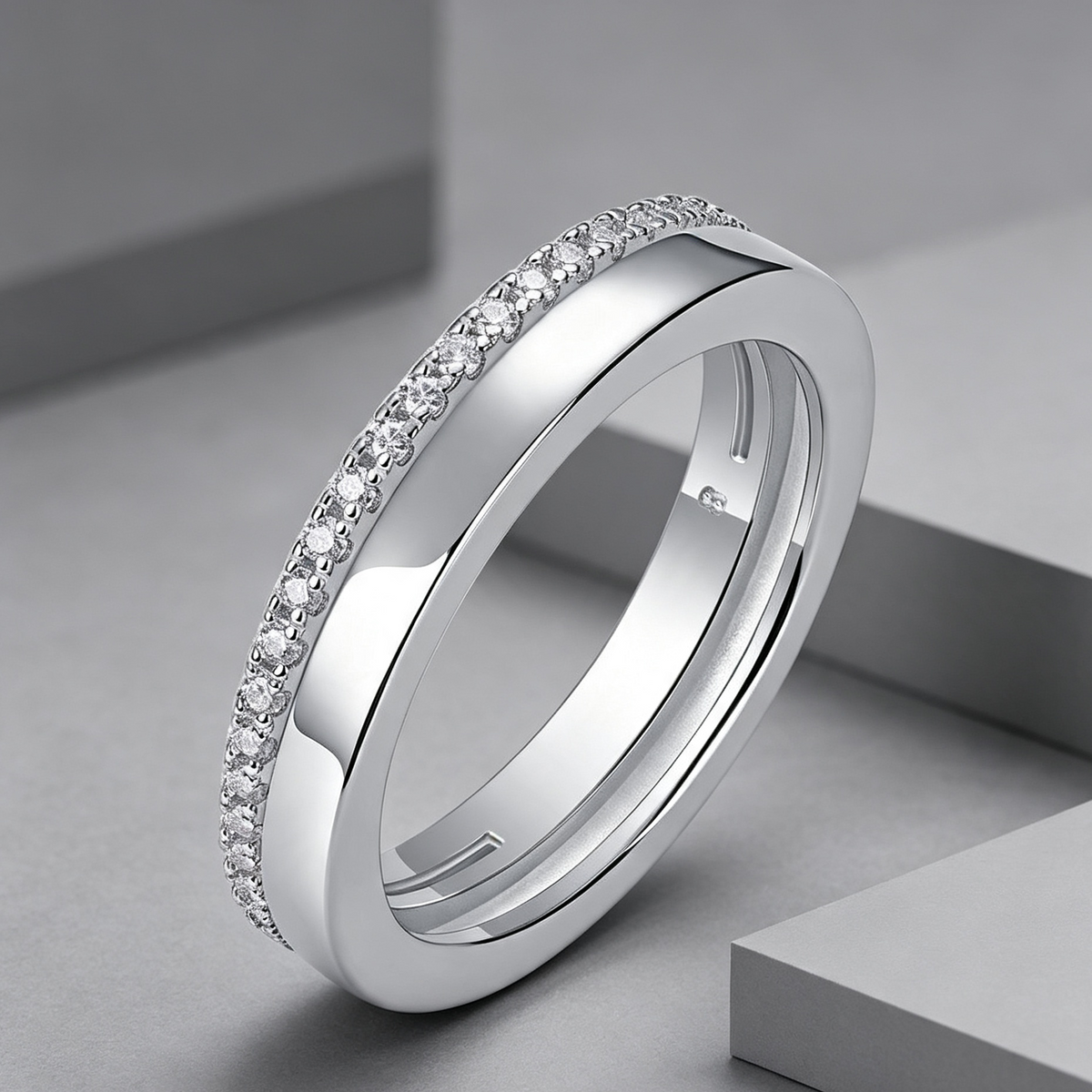 Double Ring Shadow - A Fashionable And Luxurious Jewelry Piece Set With Moissanite S925 Sterling Silver And Platinum-plated Diamond
