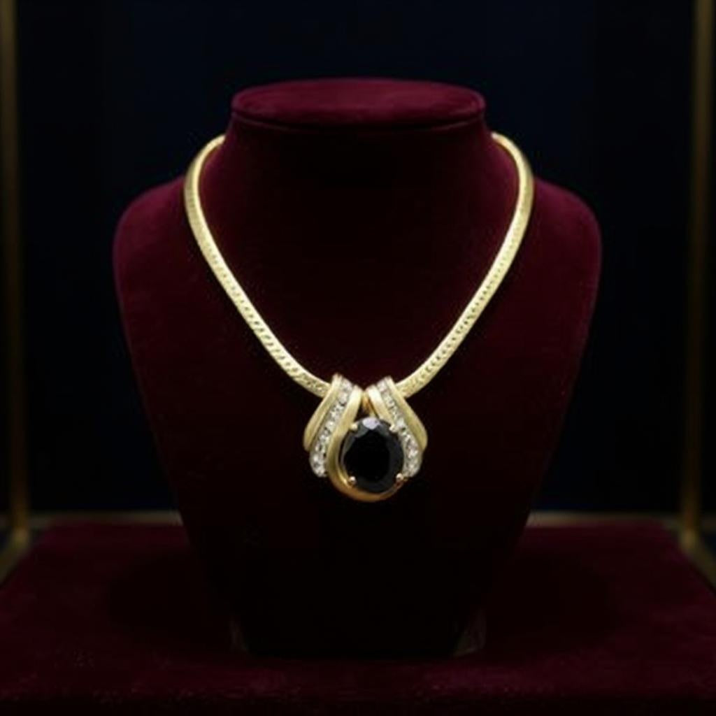 18K Yellow Gold Over Sterling Silver Diamond & Black Sapphire Necklace