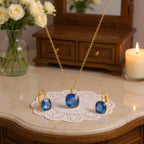 Gold Over Stainless Steel - Blue Crystal