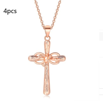 Faith Cross Rose Gold Flower Lucky 8 Charm Pendant Necklace