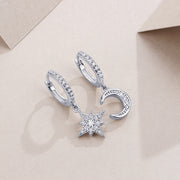 Star And Moon Interdependent - Fashionable Earrings And Stud Jewelry Set With Moissanite S925 Sterling Silver And Platinum-plated Diamonds