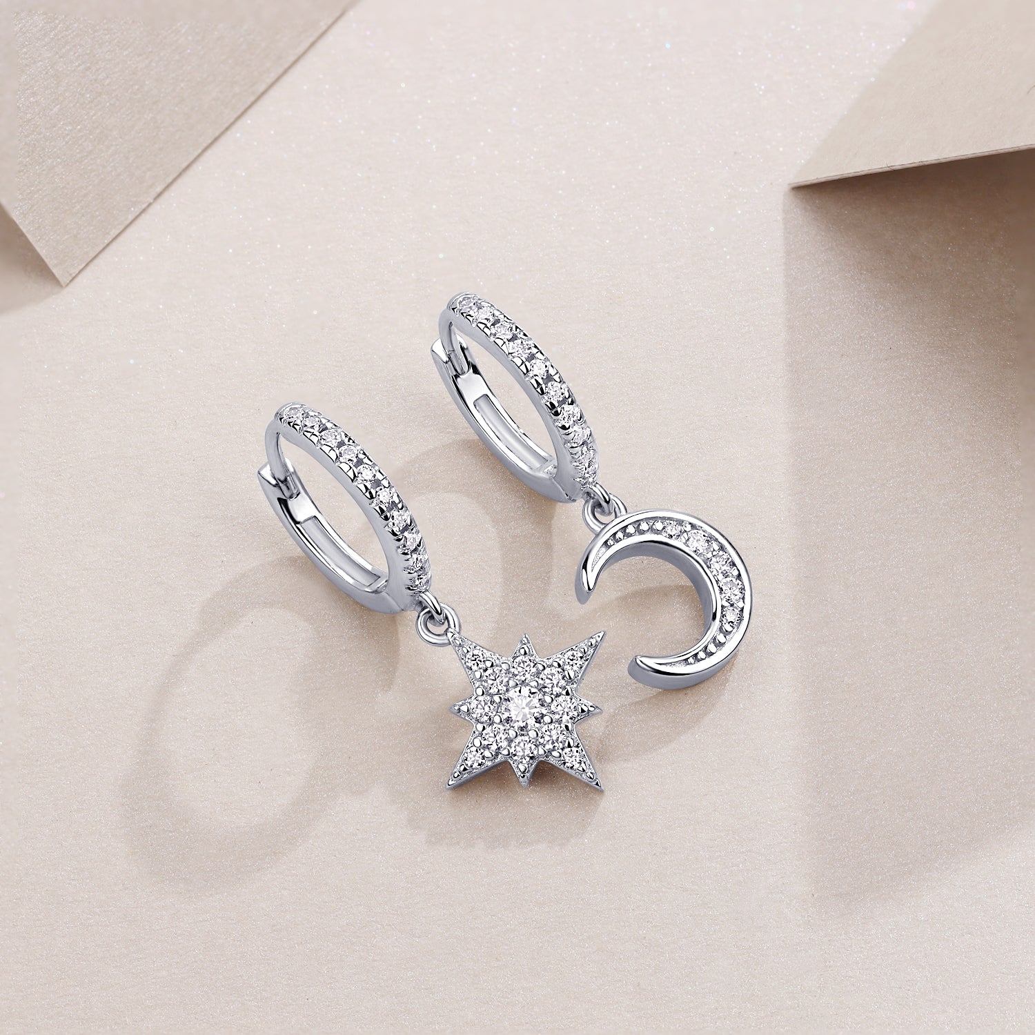 Star And Moon Interdependent - Fashionable Earrings And Stud Jewelry Set With Moissanite S925 Sterling Silver And Platinum-plated Diamonds