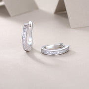 Touch Tenderness Hoop Earrings — Princess-Cut Moissanite & Platinum-Plated Sterling Silver
