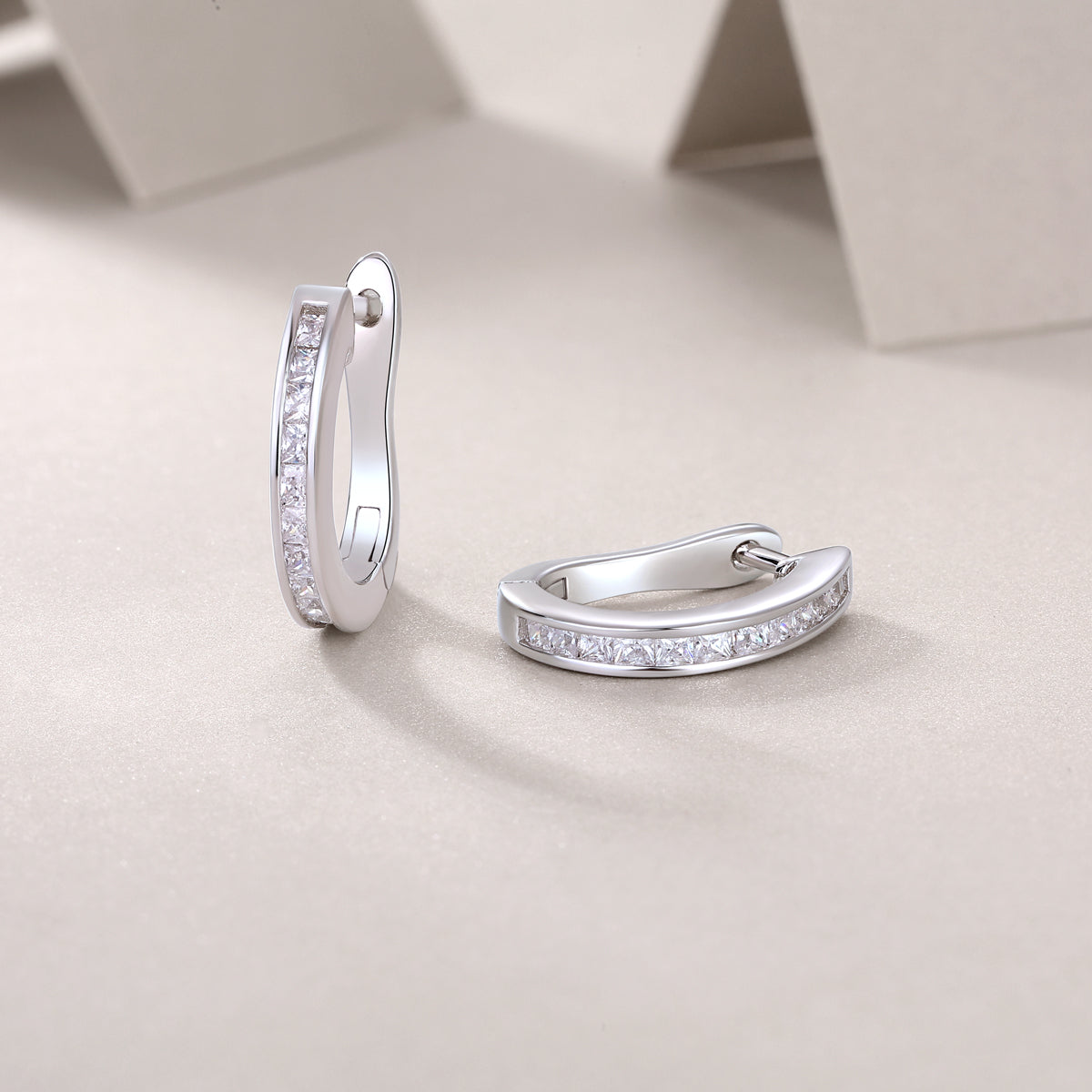 Touch Tenderness Hoop Earrings — Princess-Cut Moissanite & Platinum-Plated Sterling Silver