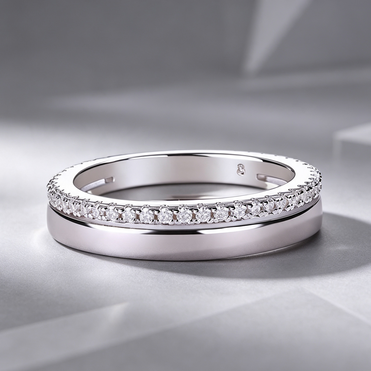 Double Ring Shadow - A Fashionable And Luxurious Jewelry Piece Set With Moissanite S925 Sterling Silver And Platinum-plated Diamond
