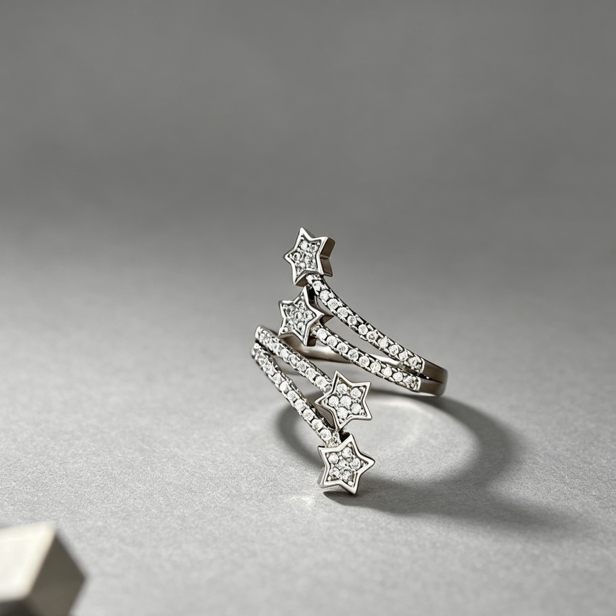 Multi  Layer Micro-inlaid Five-pointed Star Zircon Ring
